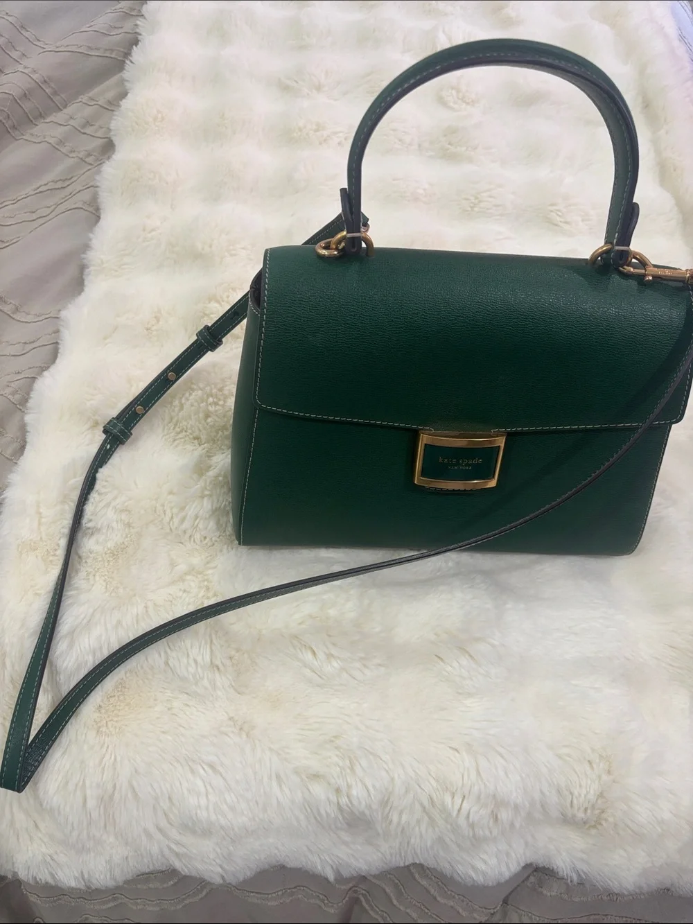 kate spade Green Leather Top-Handle Satchel with Gold Hardware